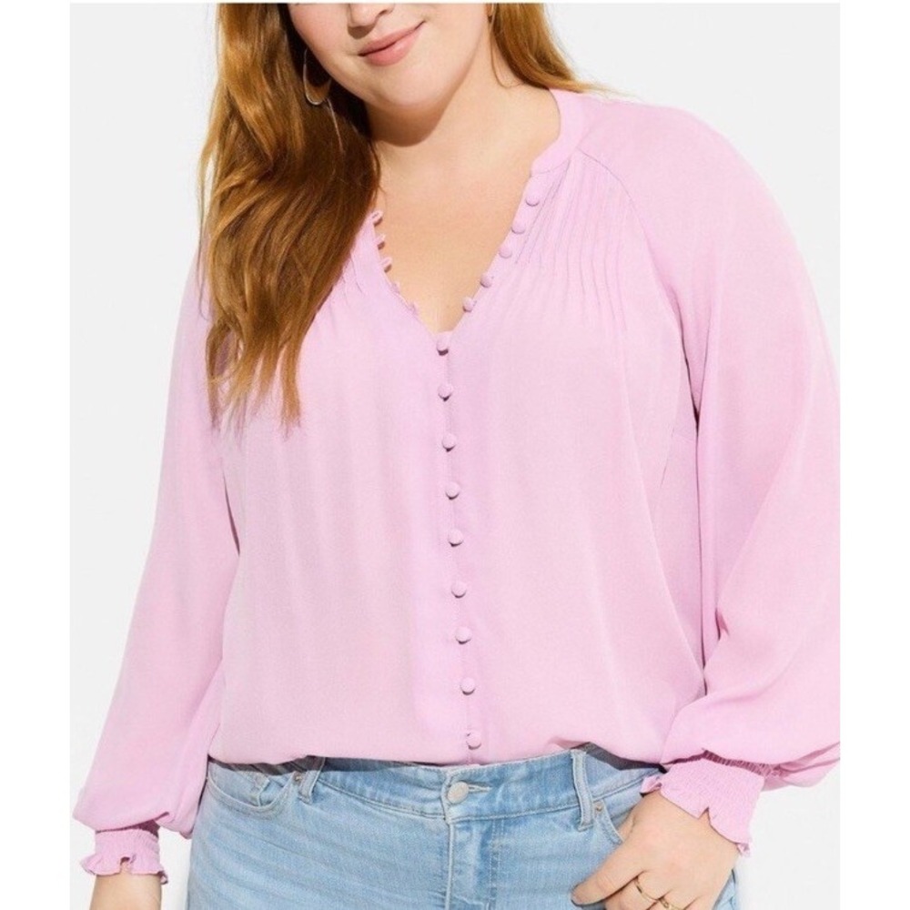 Torrid Georgette Smocked Blouson Sleeve Mauve/ Pink Mist 2X Women's Blouse NEW